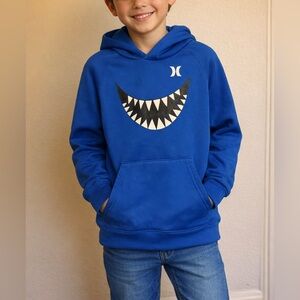 Hurley x Nike Boys Blue Graphic Hoodie Shark Teeth Print XL